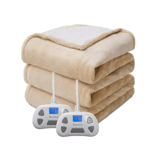 Esmorielle™ Beige Warm Storm Heated Blanket Queen Size – Artificial Intelligence (AI) Dual Control & Overheating Protection